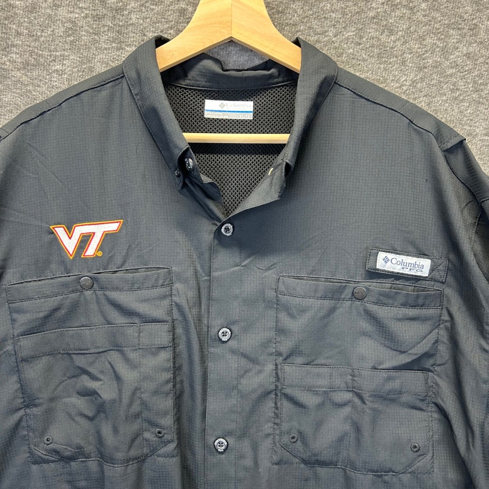 Columbia PFG Virginia Tech Hokies Tamiami II Shirt Mens XL Black XM7417 UPF 40